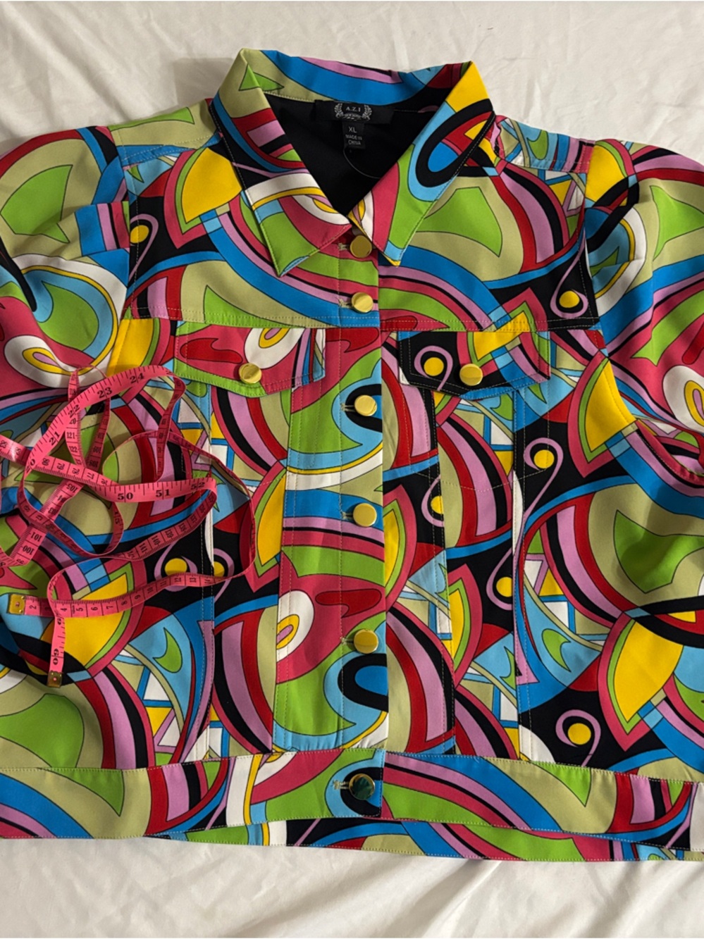 Multicolor Abstract Print Button-Front Blouse preppy office, colorful o